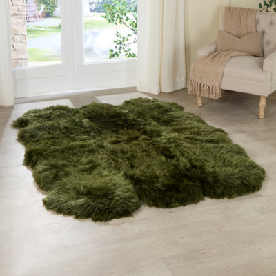 Luxurious Sextuple Olive Green Sheepskin Rug