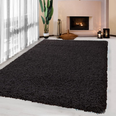 Luxurious Shaggy Rugs Soft Extra Thick Area Rugs Heavy 5cm Dense Pile for Living Room Bedroom Hallway (Black, 120 x 170cm)