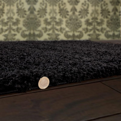 Luxurious Shaggy Rugs Soft Extra Thick Area Rugs Heavy 5cm Dense Pile for Living Room Bedroom Hallway (Black, 160 x 230cm)