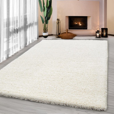 Luxurious Shaggy Rugs Soft Extra Thick Area Rugs Heavy 5cm Dense Pile for Living Room Bedroom Hallway (Cream, 80 x 150cm)