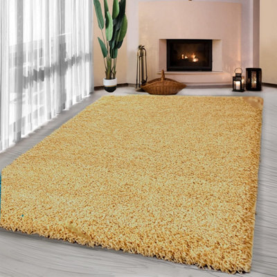 Luxurious Shaggy Rugs Soft Extra Thick Area Rugs Heavy 5cm Dense Pile for Living Room Bedroom Hallway (Gold, 120 x 170cm)