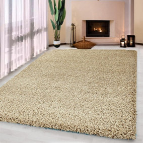 Luxurious Shaggy Rugs Soft Extra Thick Area Rugs Heavy 5cm Dense Pile for Living Room Bedroom Hallway (Light Beige 120 x 170)