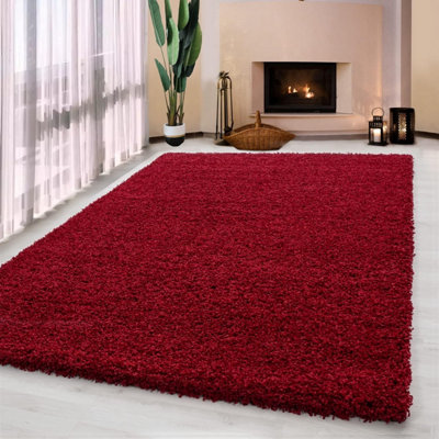 Luxurious Shaggy Rugs Soft Extra Thick Area Rugs Heavy 5cm Dense Pile for Living Room Bedroom Hallway (Red, 120 x 170cm)