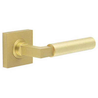 Luxurious Square Door Handle in Satin Brass - Solid Brass Interior Handle