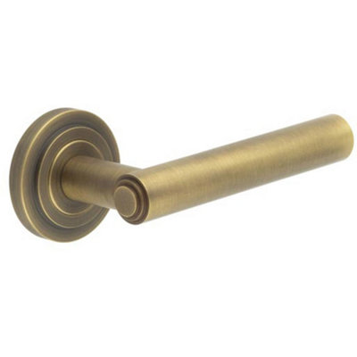 Luxurious Stepped Rose Door Handle in Antique Brass Finish - Solid Brass Interior Handle