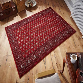 Luxurious Traditional Easy to Clean Persian Abstract Bordered Red Rug for Living Room & Bedroom-120cm X 180cm