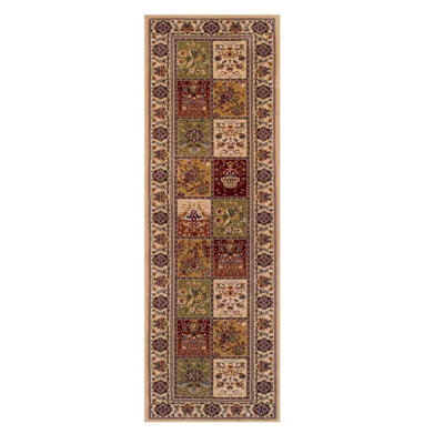 Luxurious Traditional Persian Bordered Easy to Clean Wool Beige Chequered Rug for Living Room & Bedroom-240cm X 340cm