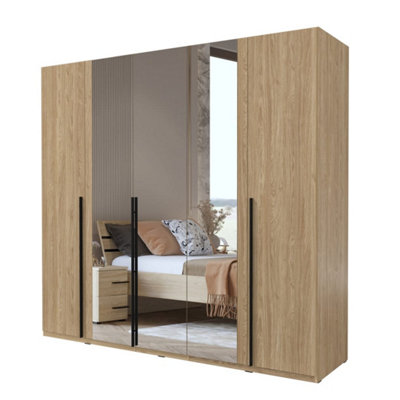 Luxurious Violla Mirrored Hinged Door Wardrobe 2250mm in Oiled Oak - Expansive Storage Solution H2100mm D590mm