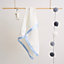 Luxury 100% Organic Satin Edged Baby Blanket - Medium (White & Blue)