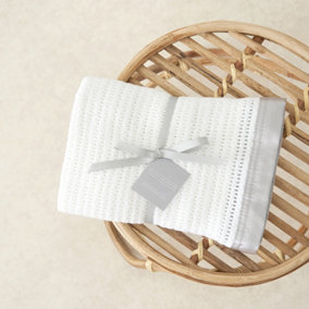 Luxury 100% Organic Satin Edged Baby Blanket - Medium (White & Grey)