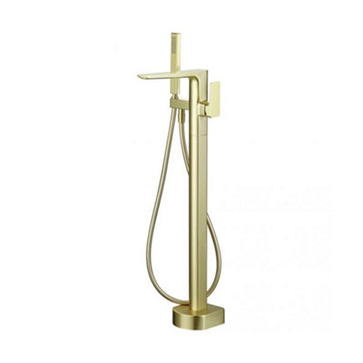 Luxury 1495x745 Gold Freestanding Bathtub with Brushed Brass Mixer Tap Set