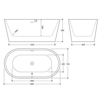 Luxury 1495x745 White Marble Freestanding Bathtub with Black Brass Mixer Tap Set - 3