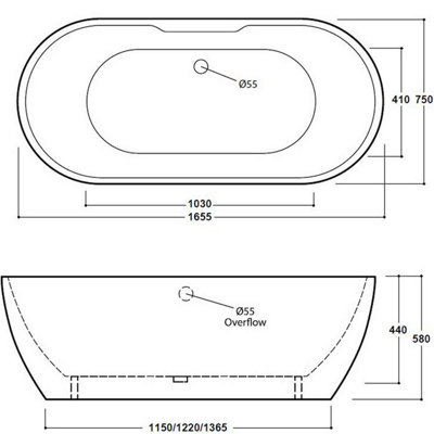 Luxury 1655mm White Modern Freestanding Bath - 3