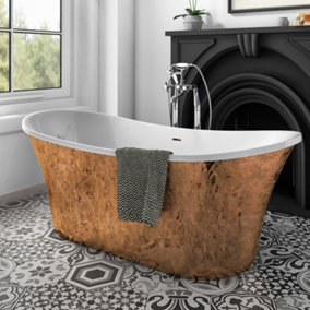 Luxury 1695x750 Copper Freestanding Bathtub with Traditional Chrome Brass Mixer Tap Set