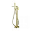 Luxury 1695x795 Gold Freestanding Bathtub with Brushed Brass Mixer Tap Set