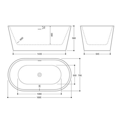 Luxury 1695x795 White Marble Freestanding Bathtub with Black Brass Mixer Tap Set