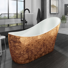 Luxury 1720x712 Copper Slipper Freestanding Bathtub with Black Brass Mixer Tap Set