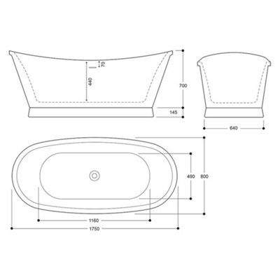Luxury 1750x800 Metal Freestanding Bathtub with Traditional Chrome Brass Mixer Tap Set