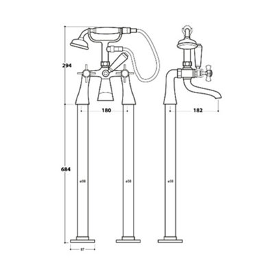 Luxury 1750x800 Metal Freestanding Bathtub with Traditional Chrome Brass Mixer Tap Set - 4