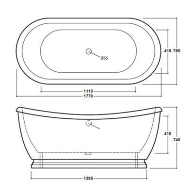 Luxury 1770mm Traditional Grey Freestanding Bath