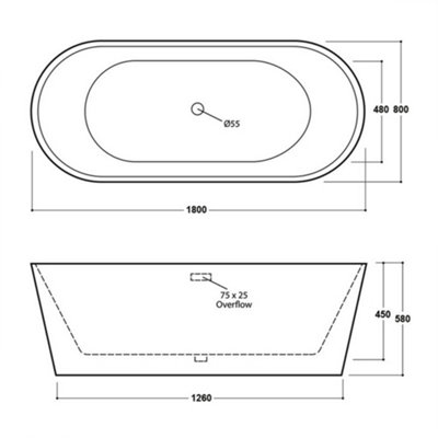 Luxury 1800 x 800mm White Freestanding Bath