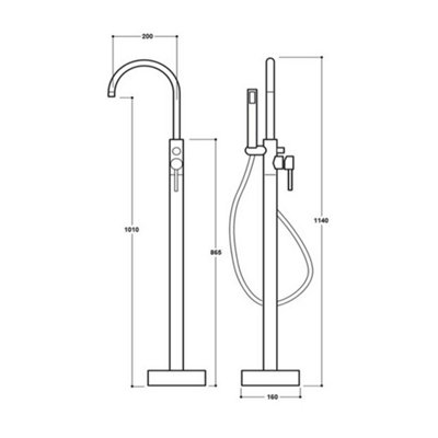 Luxury 1805x785 Gold Freestanding Bathtub with Brushed Brass Mixer Tap Set - 4