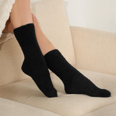 Luxury 3 x Pairs of Fluffy Fleece Lounge Soft Ladies Socks Beige Black Cream