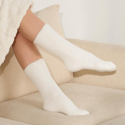 Luxury 3 x Pairs of Fluffy Fleece Lounge Soft Ladies Socks, Beige