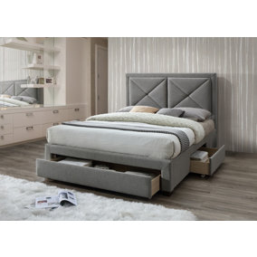 Luxury 5FT King Cezanne Grey Marl Fabric Drawer Storage Bed