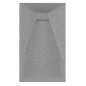 Luxury 700 x 1000mm Low Profile Textured Shower Tray and Waste - Grey