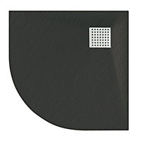 Luxury 800 x 800mm Low Profile Textured Quadrant Shower Tray and Waste - Quad Black