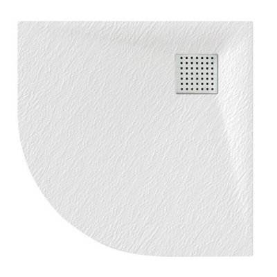 Luxury 800 x 800mm Low Profile Textured Quadrant Shower Tray and Waste - Quad White