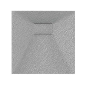 Luxury 800 x 800mm Low Profile Textured Shower Tray and Waste - Square Grey