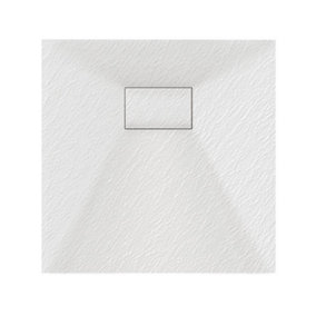 Luxury 800 x 800mm Low Profile Textured Shower Tray and Waste - Square White