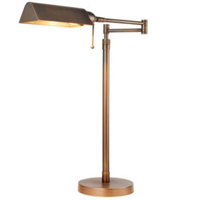 Luxury Adjustable Head Table Lamp Antique Patina Shade Metal Console Desk Light