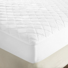 Luxury All-Cotton Mattress Protector - Machine Washable Anti Allergenic Diamond Quilted Padded Topper - Size Double, 135 x 190cm