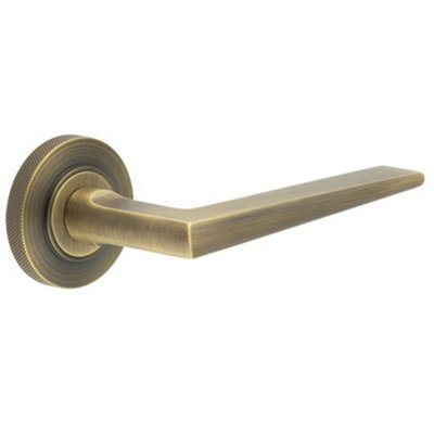 Luxury Antique Brass Door Handle on Knurled Rose for Elegant Interiors - Solid Brass Interior Handle