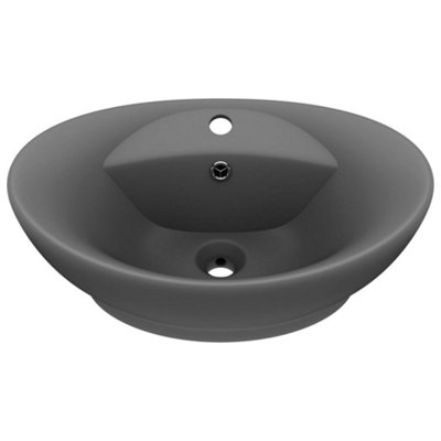 Luxury Basin Overflow Oval Matt Dark Grey 58.5x39 cm Ceramic