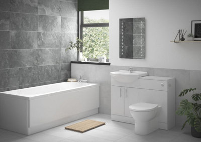 Luxury Bathrooms Modern Bathroom Suite including Gloss White WC Unit, Rimless WC, Vanity Unit, Bath and Chrome Fittings
