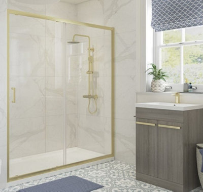 Luxury Bathrooms Premium Framed 1000mm Brushed Brass Sliding Shower Door