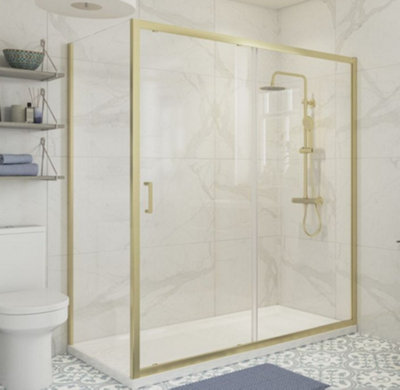 Luxury Bathrooms Premium Framed Brushed Brass Sliding Shower Enclosure incl 1200mm Sliding Shower Door and 900mm Side Panel