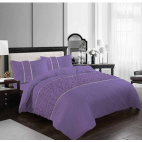 Luxury Bedding Ruffled Diamond Lace Sequence Aurora Easy Care Polycotton Duvet Cover Set