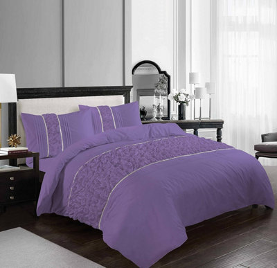 Luxury Bedding Ruffled Diamond Lace Sequence Aurora Easy Care Polycotton Duvet Cover Set