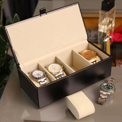 Luxury Black Honeycomb 4 Section Watch Storage Box Unisex Watch Gift Box Watch Travel Case