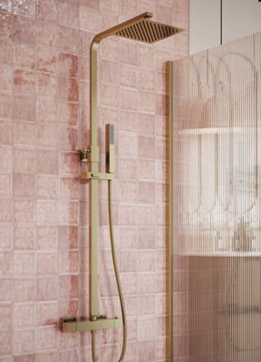 Luxury Brushed Bronze Square Thermostatic Shower with Riser Kit