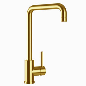 Luxury Brushed Gold Mono Mixer Kitchen Tap with Single Lever & Swivel Spout- Solid Brass