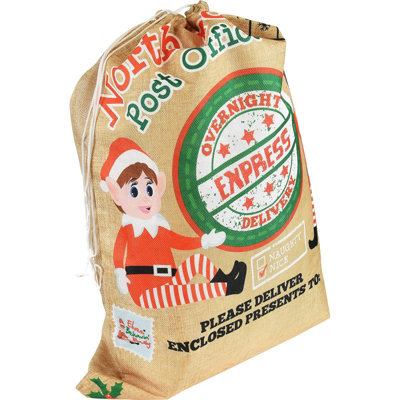 Luxury Christmas Elf North Pole Printed Jute Sack With Hang Tag 70 x 50 cm Price Comparisons | Compare The Build