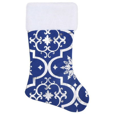 Luxury Christmas Tree Skirt with Sock Blue 90 cm Fabric - 4