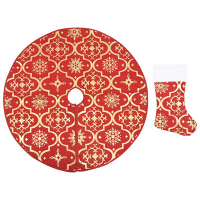 Luxury Christmas Tree Skirt with Sock Red 90 cm Fabric - 3