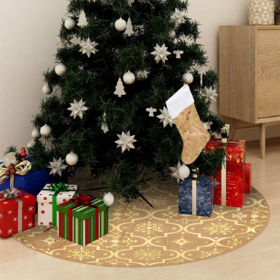 Luxury Christmas Tree Skirt with Sock Yellow 90 cm Fabric